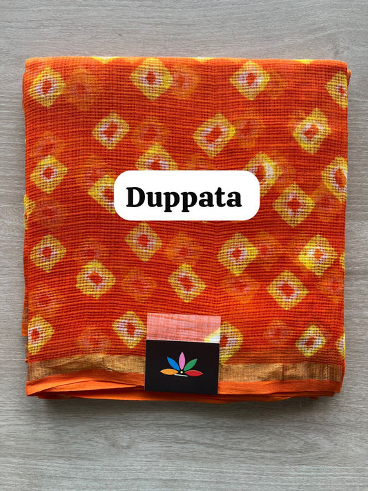 DUPPATA: Neon Orange Printed Kota Cotton Duppata - 33136