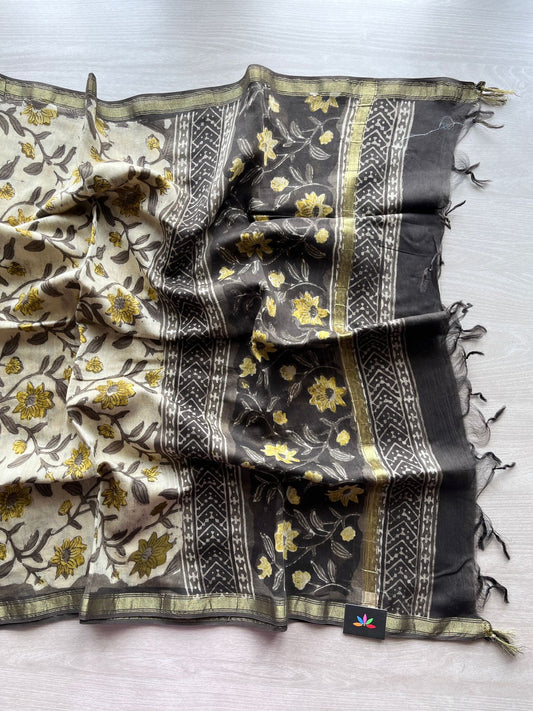 Handblock Printed Chanderi Duppata  -12732