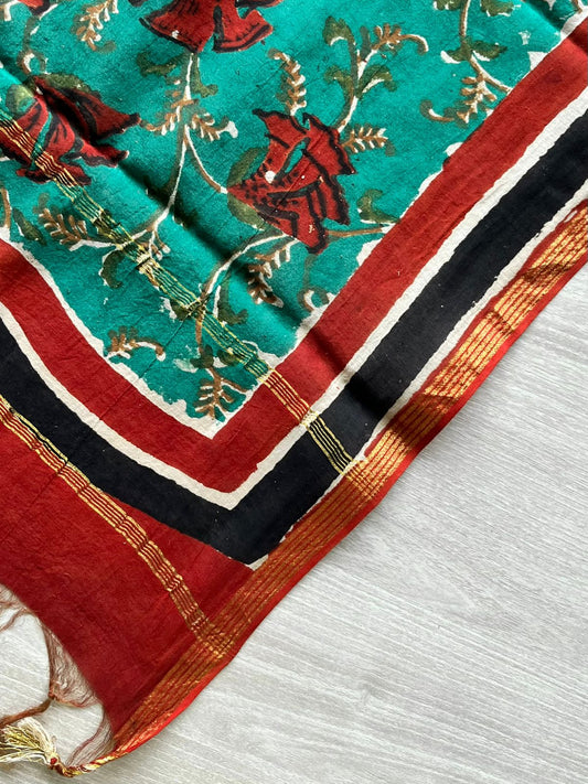 Handblock Printed Chanderi Dupatta With Zari Border -2207