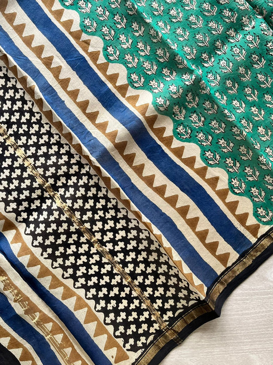 Handblock Printed Chanderi Dupatta With Zari Border -5004