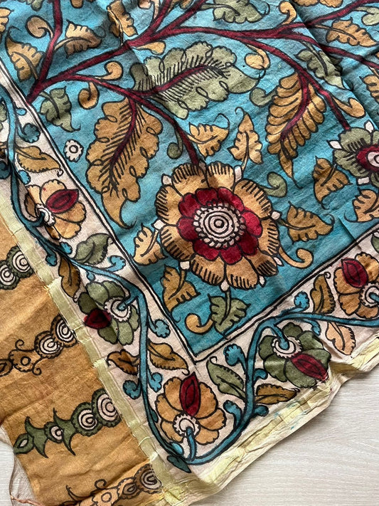 Handpainted Pen Kalamkari Chanderi Cotton Silk Duppata - 6973