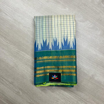 Off White - Handwoven Gadwal Pure Silk Saree -3840