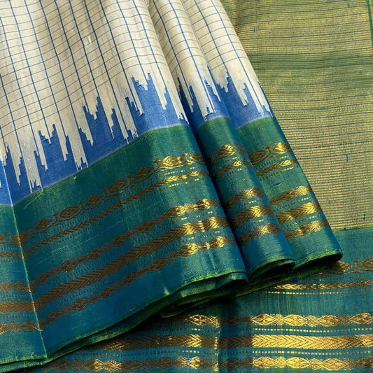 Off White - Handwoven Gadwal Pure Silk Saree -3840