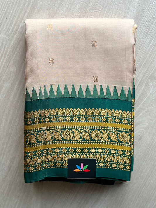 Handwoven Gadwal Pure Silk Saree (Beige)-3895