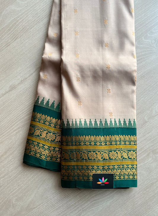 Handwoven Gadwal Pure Silk Saree (Beige)-3895