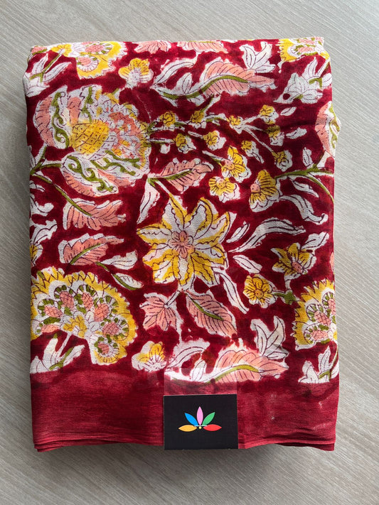 Red Oxide Handblock Printed Georgette Saree - 31998_31999