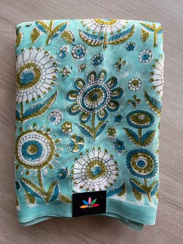 Handblock Printed Georgette Saree - 32099_32100