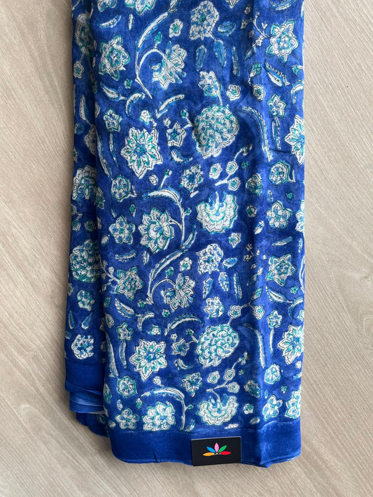 Royal Azure Handblock Printed Georgette Saree - 33312-33313