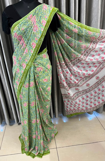Handblock Printed Georgette Saree - 33316-33317