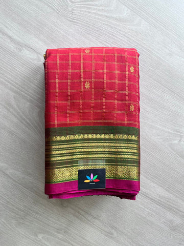 Gadwal Pure Silk Cotton Saree With Contrast Pallu And Blouse-3837