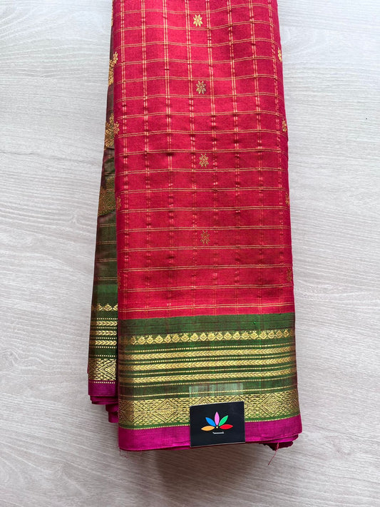 Gadwal Pure Silk Cotton Saree With Contrast Pallu And Blouse-3837