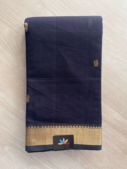 Midnight Navy Handwoven Kanchi Cotton Saree -12132