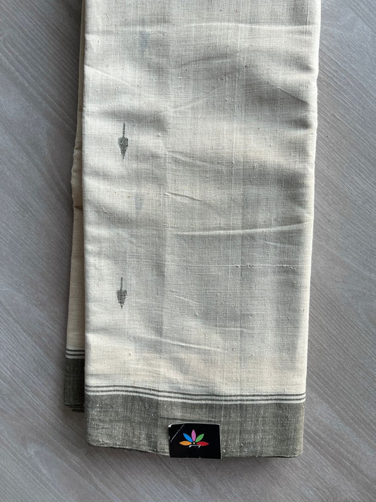 Off White Handspun Ponduru Cotton Jamdani Saree - 14318