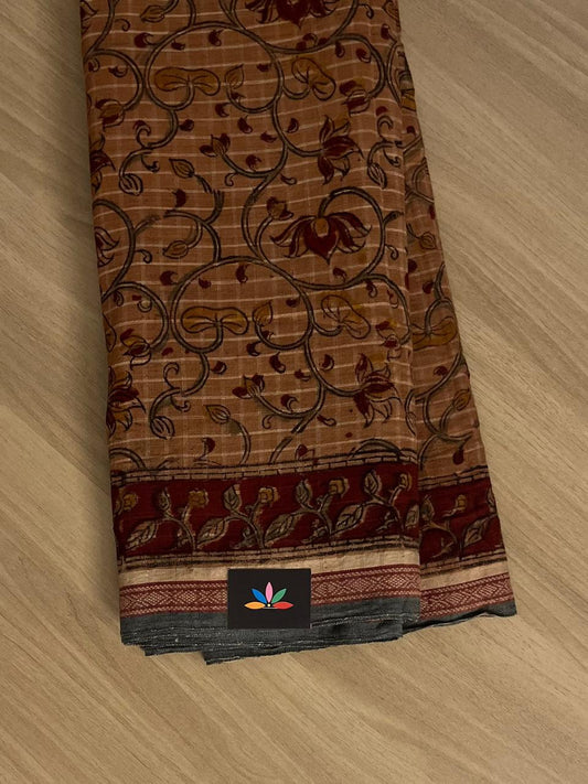 Natural Dye Kalamkari Kuppadam Border Handspun Cotton Saree - 23344