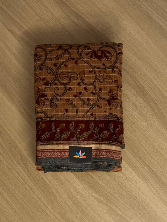 Natural Dye Kalamkari Kuppadam Border Handspun Cotton Saree - 23344
