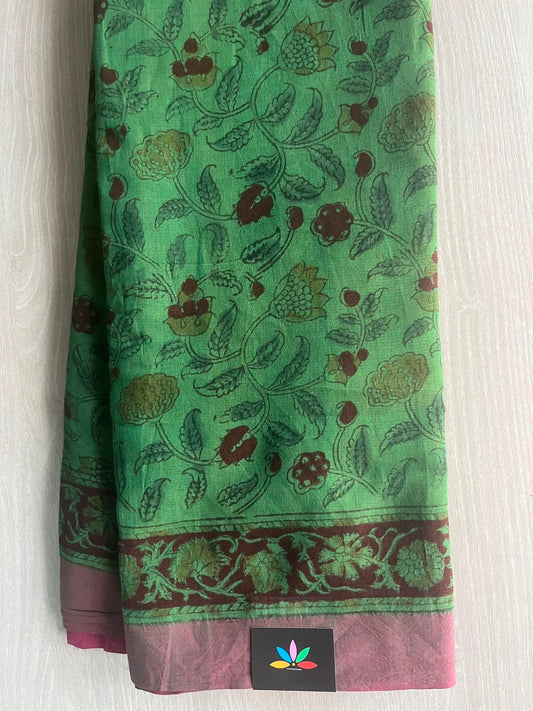 Kalamkari Handblock Printed Natural Dyed Handloom Cotton Saree - 33160