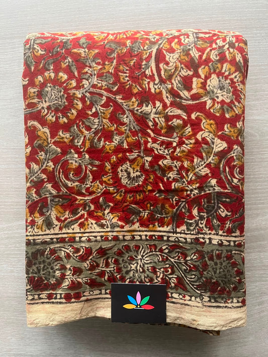 Kalamkari Handblock Printed Natural Dyed Handloom Cotton Saree - 33161