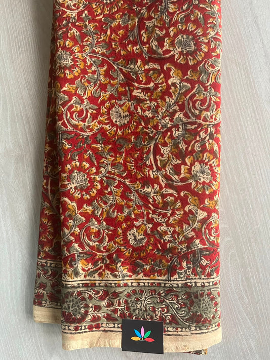 Kalamkari Handblock Printed Natural Dyed Handloom Cotton Saree - 33161