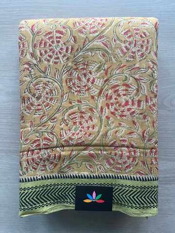 Kalamkari Handblock Printed Natural Dyed Handloom Cotton Saree - 33162