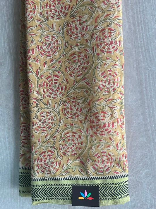 Kalamkari Handblock Printed Natural Dyed Handloom Cotton Saree - 33162