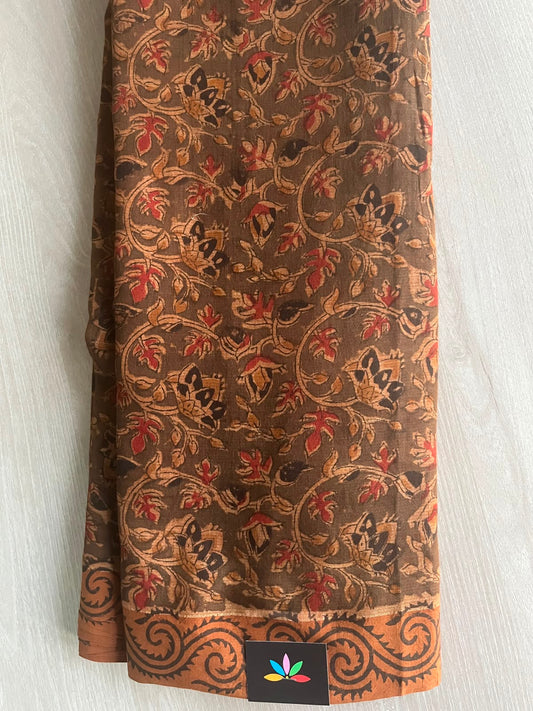Kalamkari Handblock Printed Natural Dyed Handloom Cotton Saree - 33163