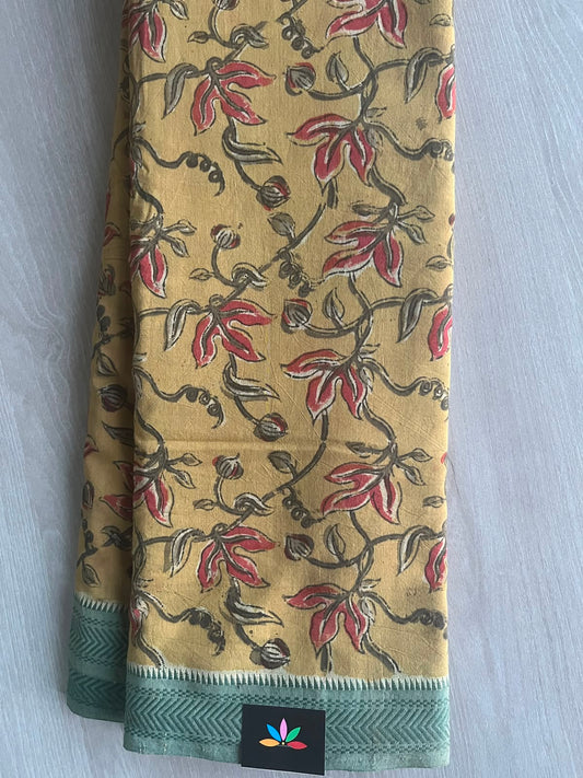 Kalamkari Handblock Printed Natural Dyed Handloom Cotton Saree - 33164