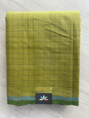 Olive Green Handloom Checked Cotton Saree - 33167