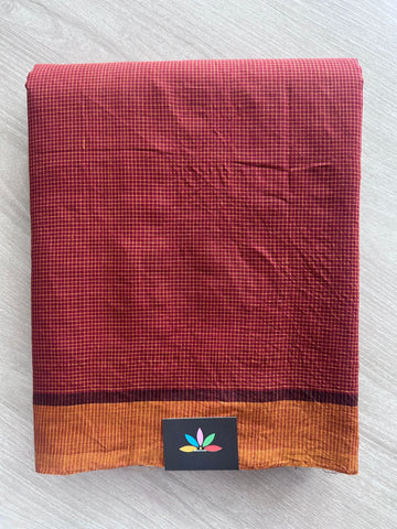 Falu Red Handloom Small Checked Cotton Saree - 33168