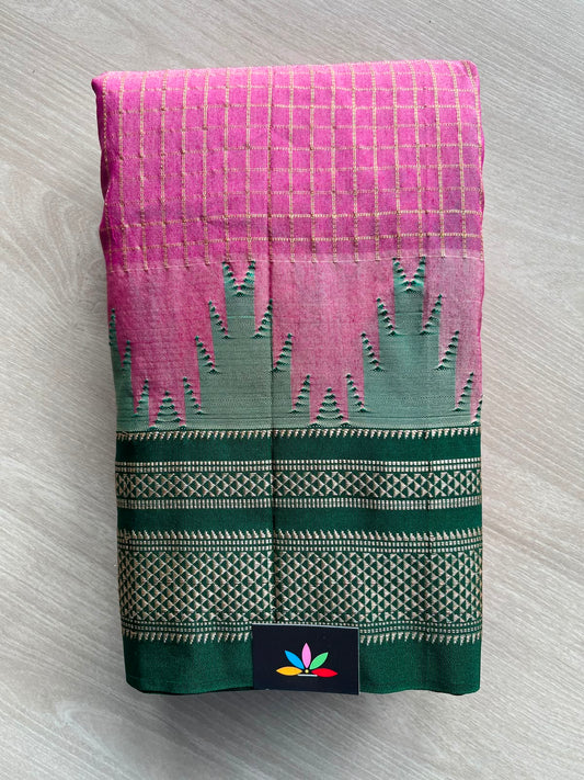 Pink Sky Temple Border Mercerized Cotton Ilkal Saree - 34766