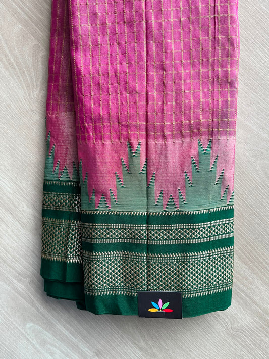 Pink Sky Temple Border Mercerized Cotton Ilkal Saree - 34766