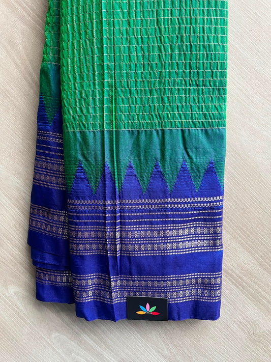Jade Green Temple Border Mercerized Cotton Ilkal Saree - 34769