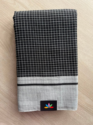Black Patteda Anchu Handloom Cotton Saree - 34779