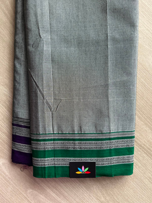 Metallic Grey Handloom Mercerized Cotton Saree (Without Blouse) -34781
