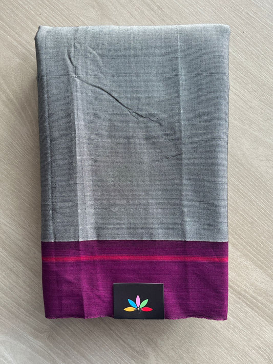 Steel Grey Patteda Anchu Handloom Viscose Cotton Saree - 35489