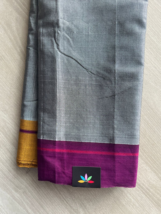 Steel Grey Patteda Anchu Handloom Viscose Cotton Saree - 35489