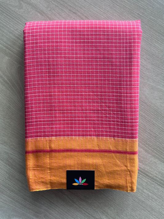 Strawberry Pink Patteda Anchu Handloom Cotton Saree - 35497