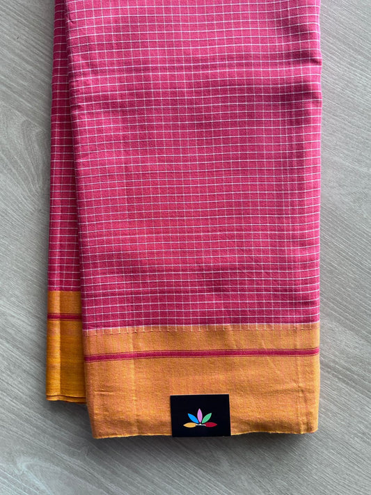 Strawberry Pink Patteda Anchu Handloom Cotton Saree - 35497