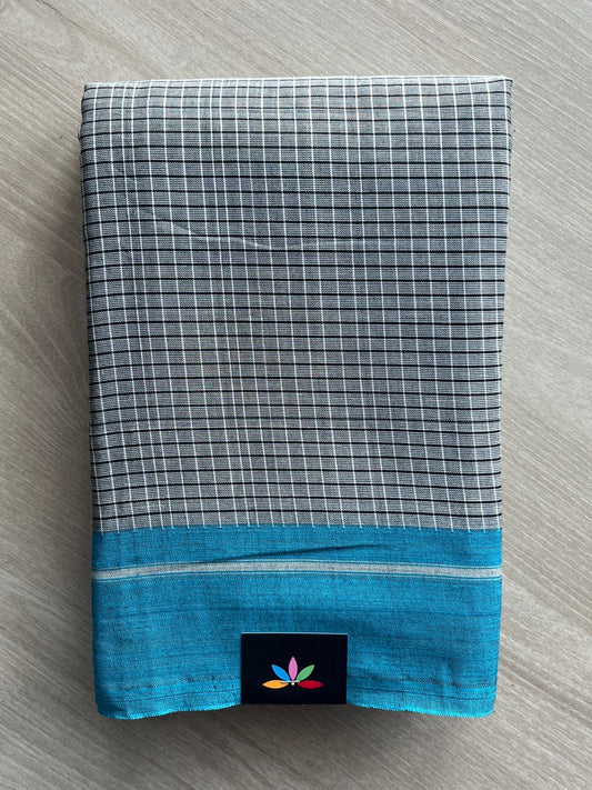 Graphite Grey Patteda Anchu Handloom Cotton Saree - 35498