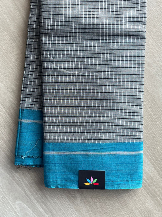 Graphite Grey Patteda Anchu Handloom Cotton Saree - 35498