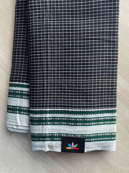 Black Patteda Anchu Handloom Cotton Saree - 35504