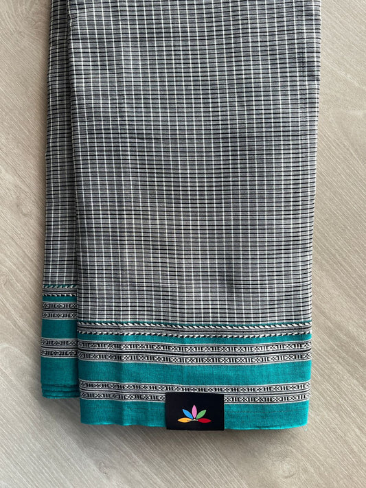 Dark Grey Patteda Anchu Handloom Cotton Saree - 35505