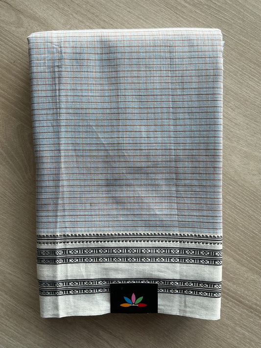 Steel Grey Patteda Anchu Handloom Cotton Saree - 35506