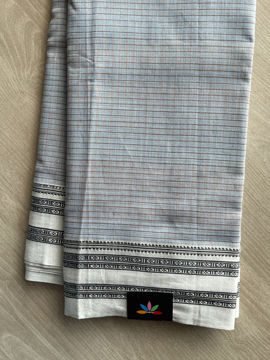 Steel Grey Patteda Anchu Handloom Cotton Saree - 35506