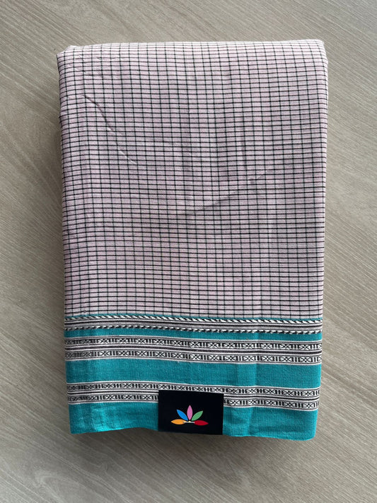 Soft blush pink Patteda Anchu Handloom Cotton Saree - 35508