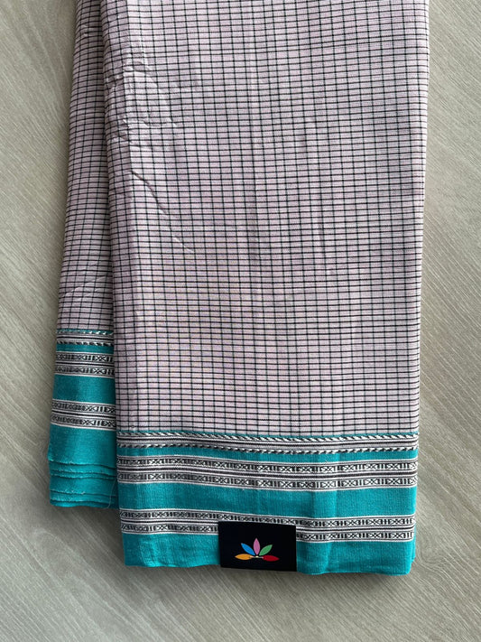 Soft blush pink Patteda Anchu Handloom Cotton Saree - 35508