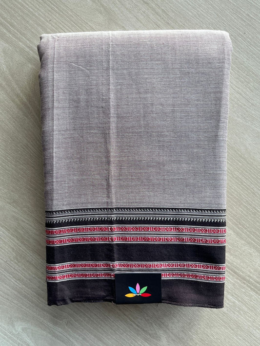 Silver Grey Patteda Anchu Handloom Cotton Saree - 35511