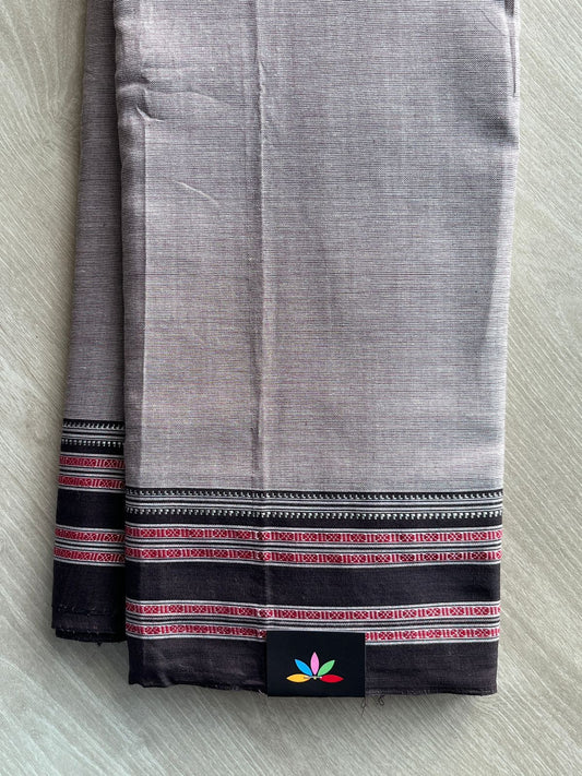 Silver Grey Patteda Anchu Handloom Cotton Saree - 35511