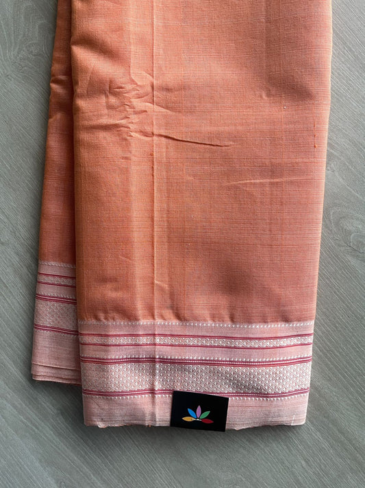 Light Salmon Orange Handloom Viscose Cotton Saree - 35519