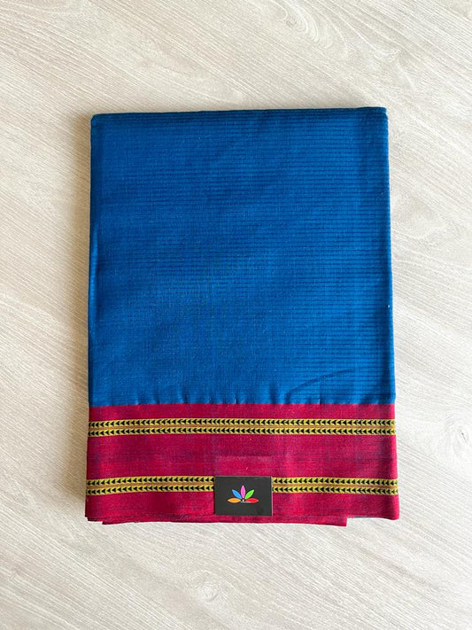 Blue Self Stripped Handwoven Cotton Saree -8978A