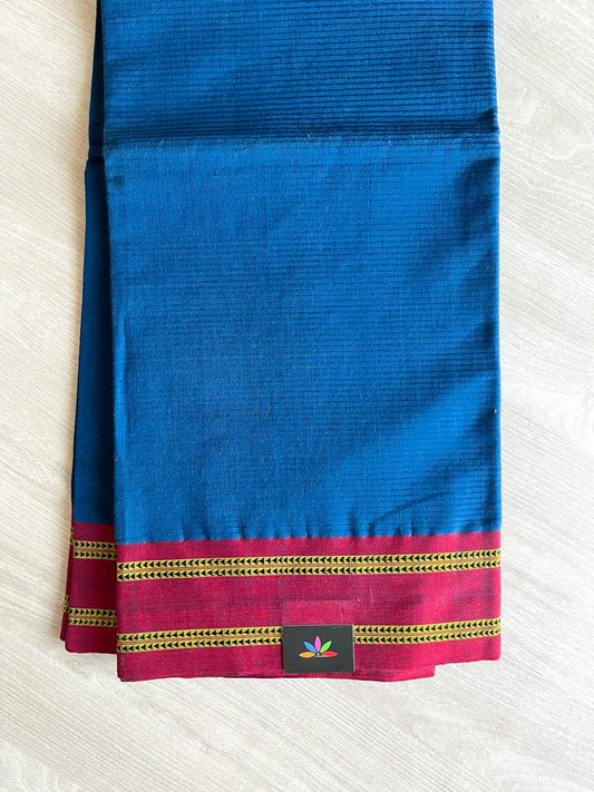 Blue Self Stripped Handwoven Cotton Saree -8978A